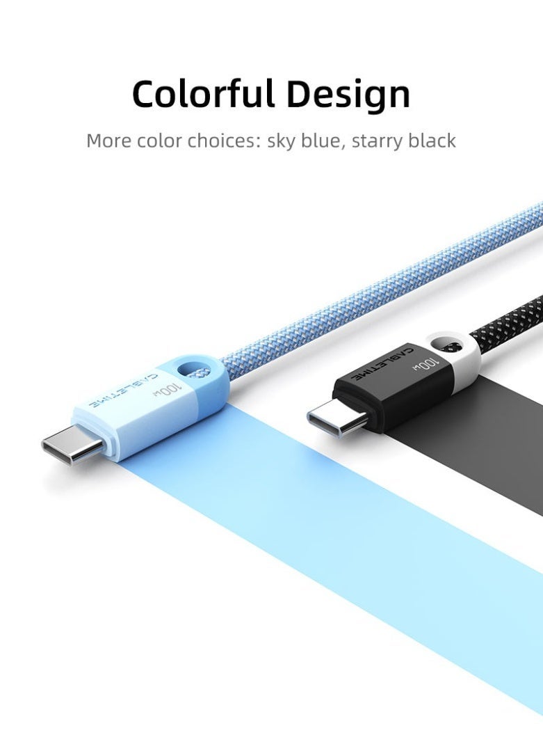 كابل تايم كابل شحن سريع USB-C إلى USB-C بقوة 100 واط، مضفر بطول مترين، متوافق مع أجهزة آيفون 17/16/16 بلس/16 برو/16 برو ماكس/15 - Image 2